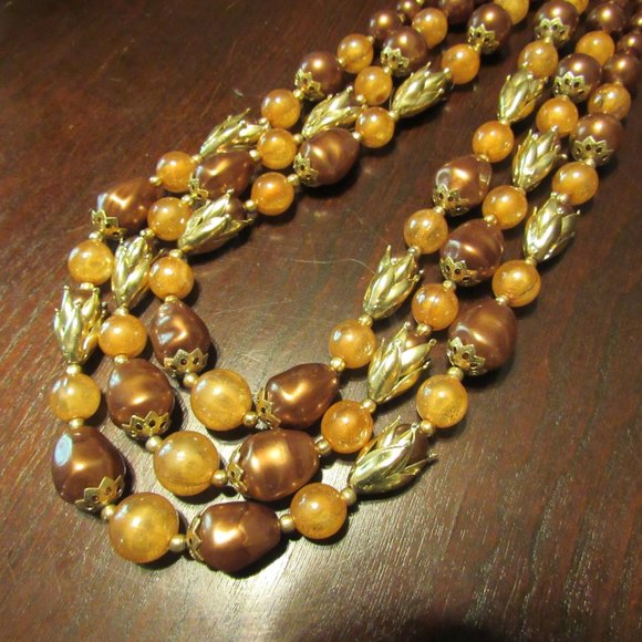 🧡 Gorgeous Vintage Copper-Gold Tulip Beaded Necklace - Picture 2 of 16
